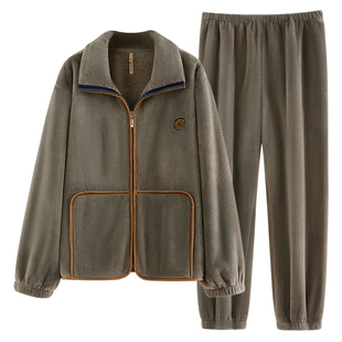 家乐芬男士睡衣秋冬款冬季法兰绒加绒加厚款保暖珊瑚绒家居服套装