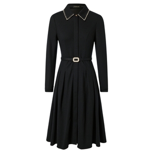 【羊毛】La Koradior拉珂蒂时尚冬季新款钉珠翻领气质风衣连衣裙