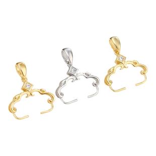 圆珠吊坠扣头配件日韩轻奢珍珠吊坠扣头diy镶嵌蜜蜡琥珀18K金扣子