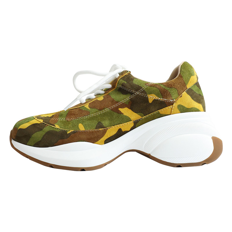 磨砂牛皮迷彩圆头系带厚底老爹鞋