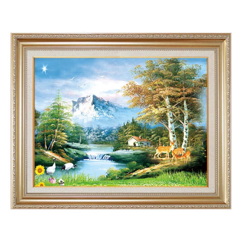 山水客厅挂画油画风景玄关背景墙画办公室壁画过道正品餐厅装饰画