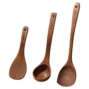 王麻子乌檀木铲子不粘锅专用实木头锅铲木质耐高温食品级炒菜家用