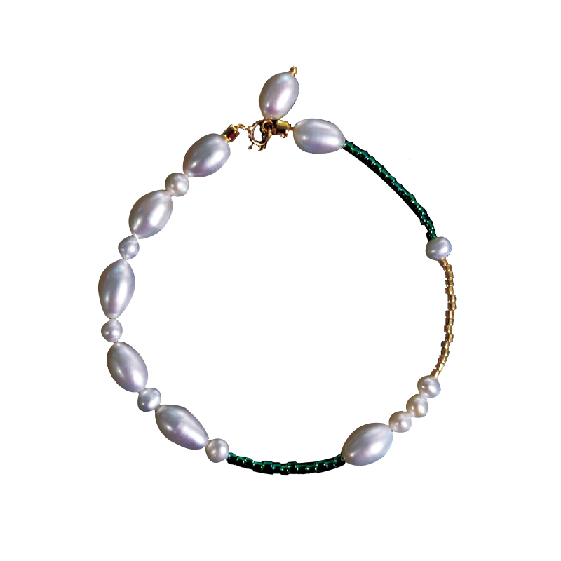 GNAPxPANG JEWELRY 夜海人鱼泪彩虹串珠古董琉璃淡水珍珠叠戴手链
