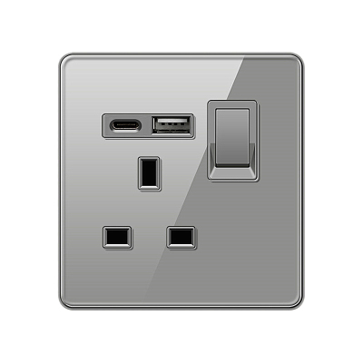 钢化玻璃开关英式USB13A插座