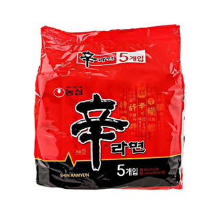 韩国进口农心辛拉面泡面辛辣味120g*5袋韩式拉面煮面速食品方便面