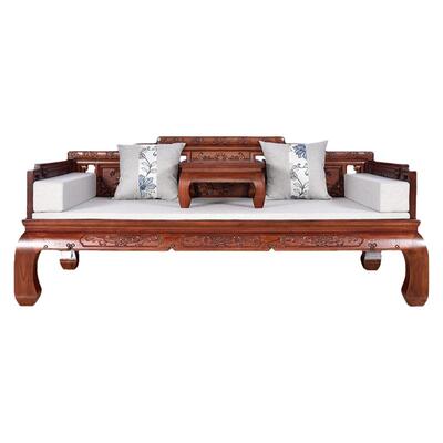 徽州木府罗汉床老榆木全实木雕花