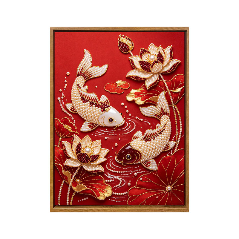 中国风荷花锦鲤DIY珍珠画材料