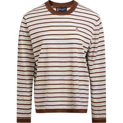 暇步士女装棉混纺彩条长袖t恤