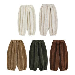 幼悠男童秋季新款防风束脚灯芯绒条跑跑裤2025流行宽松休闲裤子潮