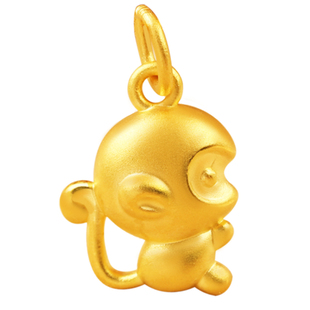 黄金生肖可爱小猴子吊坠儿童男女款3D硬足金串珠项链满月宝宝手绳