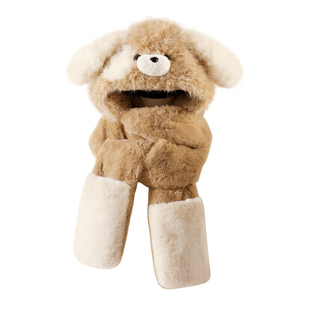 耳朵会动帽子围巾手套一体冬季加厚护耳毛绒帽骑行冬天保暖三件套