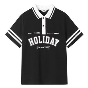 安奈儿男女童装翻领短袖针织衫2024夏新款纯棉运动polo衫上衣百搭