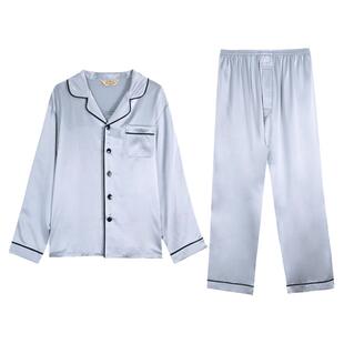 美标旗舰店新品男士长袖真丝睡衣桑蚕丝套装丝绸家居服送礼盒