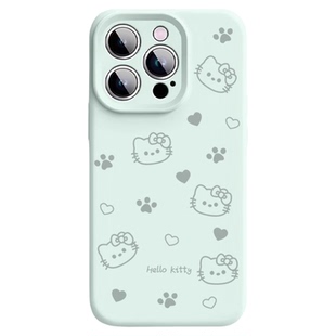 可爱kitty猫适用苹果17promax手机壳新款iPhone16pro液态硅胶15pro相机按键全包14plus高级感软壳13pm防摔套