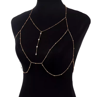 水钻流苏胸链身体链欧美性感比基尼乳链颈链立体后背链露背装配饰