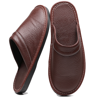 男士秋冬季室内皮拖鞋