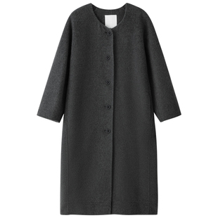 AMOR禾末 “柏林晨报” 骆驼绒羊毛插肩袖长款双面呢圆肩无领大衣