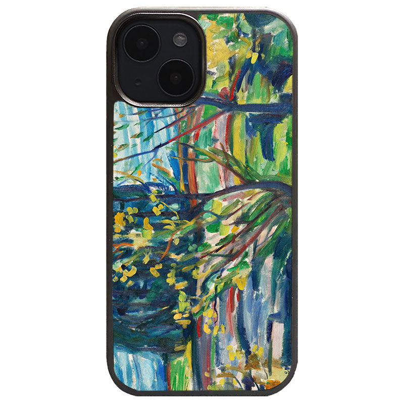 蒙克林间花枝油画欧美复古文艺碳纤维钢化玻璃手机壳适用于iPhone17ProMax苹果16小众艺术磨砂磁吸防摔保护套