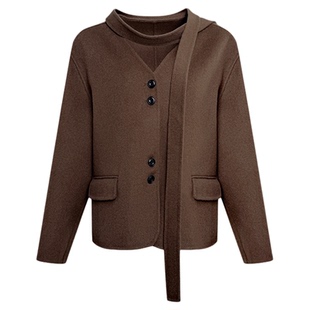 NAZ那子大码秋冬全毛时尚气质法式毛呢外套胖mm短款高级感大衣女