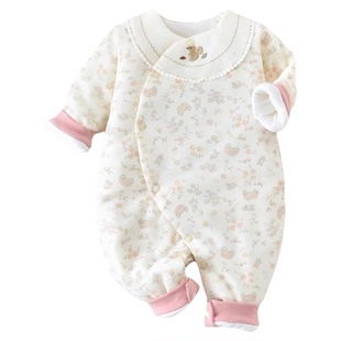 婴儿棉衣秋冬季纯棉80克g新生儿连体衣夹棉加厚棉服女宝宝冬天装