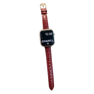适用s11苹果手表iwatch10表带舒适细款亮面竹节皮质applewatch98