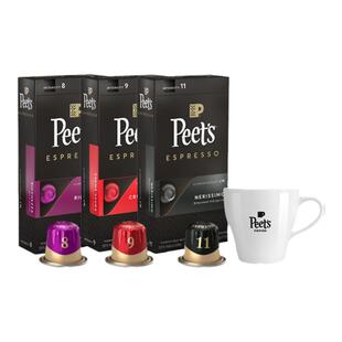 Peets皮爷原装进口精品胶囊咖啡30颗+陶瓷杯适配nespresso胶囊机