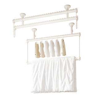 名至上下双层杆固定式阳台侧面晾衣架家用顶装悬挂吊杆晒被子神器