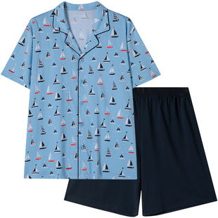 SCHIESSER舒雅男士纯棉亲肤柔软透气翻领睡衣家居服套装22590H