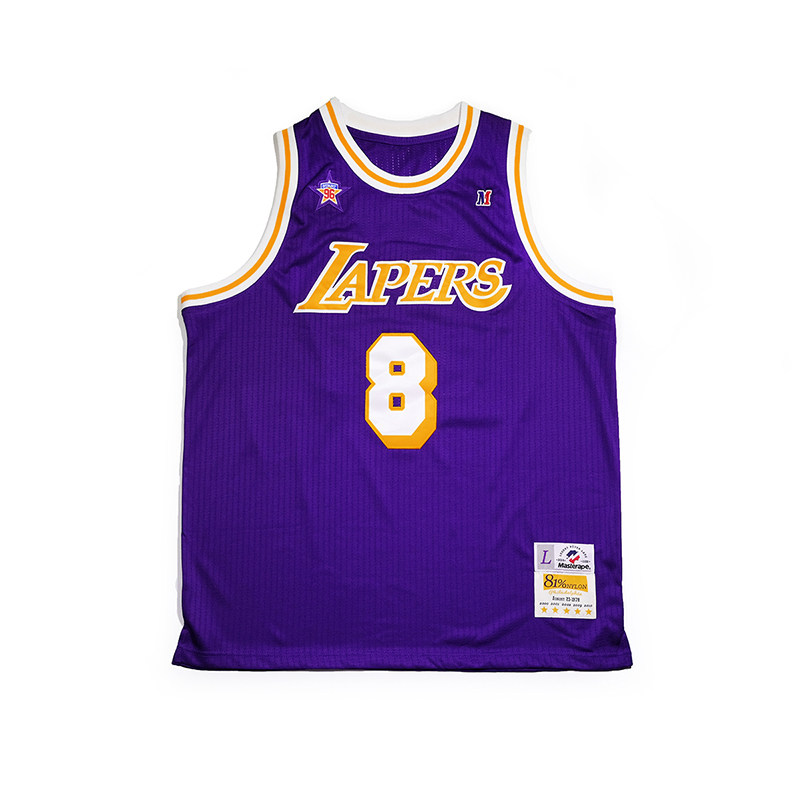 Masterape致敬科比湖人美式复古刺绣球衣8号24号篮球背心紫色nba