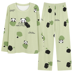 春秋季女士长袖睡衣套装自带胸垫一体大码家居服夏冬款薄款宽松