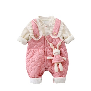 初春婴儿连体衣春秋款女宝加绒薄棉0-6个月宝宝衣服秋冬夹棉超萌