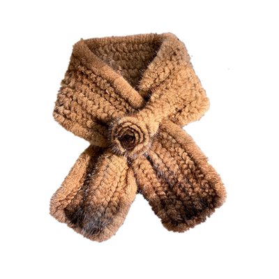 双面加厚山茶花水貂毛编织围巾女