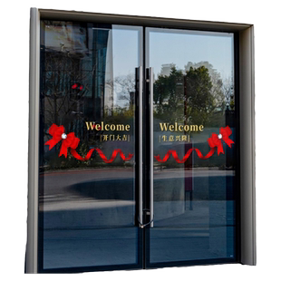 欢迎光临腰线玻璃门贴纸商场服装宠物店铺橱窗布置装饰蝴蝶结贴画