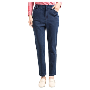 葵牌中老年妈妈装修身休闲长裤秋新款高腰松紧牛仔裤女