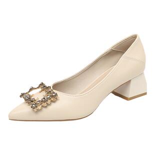 粗跟真皮单鞋女夏2026新款高跟鞋小码32 33 34软底大码船鞋41到43