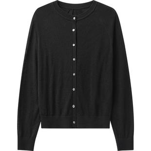 【羊毛】播商场同款黑色休闲开衫女秋新款松弛羊毛衫BDR8UD3276