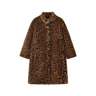 OPCP 童装黄棕南美貂环保仿皮草外套冬季新款女童老钱风豹纹大衣