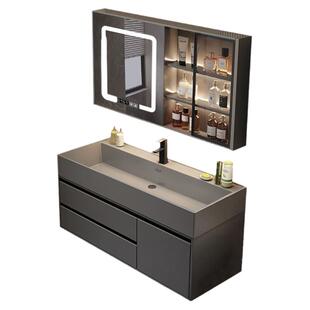 实木浴室柜卫生间洗手洗漱台纳米岩石一体洗脸盆柜组合轻奢智能镜