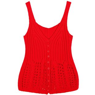 今屿花花 吊带背心女内搭2025年新款夏季红色针织镂空上衣可外穿