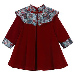 小O宝Okids童装宝宝国风拜年服女2026儿童丝绒过年云肩裙新年战袍