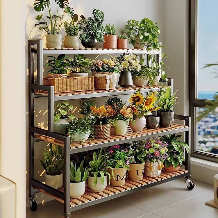 花架置物架阳台花架子客厅落地式多层托架肉移动植物角多轮新款带