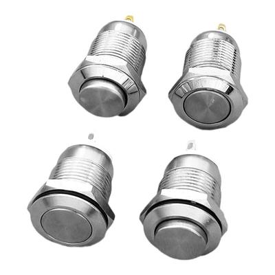 自锁复位12mm金属按钮开关防溅水1常开高平头无灯2只脚微小型圆形