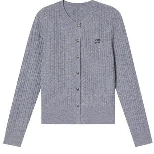 PSALTER诗篇罗纹圆领打底衫羊毛衫女绞花针织开衫2025春款