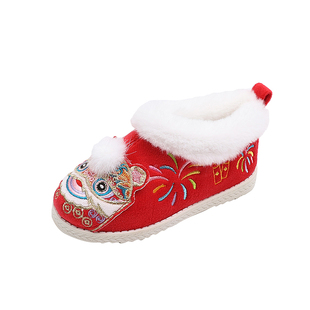 2025新款儿童加绒汉服鞋女童冬季保暖绣花棉鞋宝宝拜年鞋子配汉服