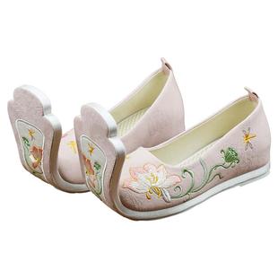 原创战国鞋增高古风汉服鞋子唐朝复原古装翘头履女魏晋布鞋锦袍仙