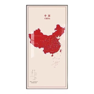 Led带灯入户玄关装饰画现代中国红色地图挂画沙发背景墙办公室画