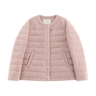 【芝桃】高端圈圈银丝粗花呢+90白鹅绒小香排骨圆领羽绒服-FW1384