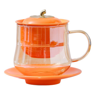 陶瓷泡茶杯柿柿如意茶水分离功夫养生玻璃过滤喝水杯高档礼盒套装