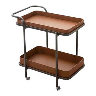 轻奢马鞍皮移动小茶几沙发边几小菜推车角几床头柜多层收纳置物架