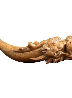 绿檀木精雕龙牙手把件新中式生肖